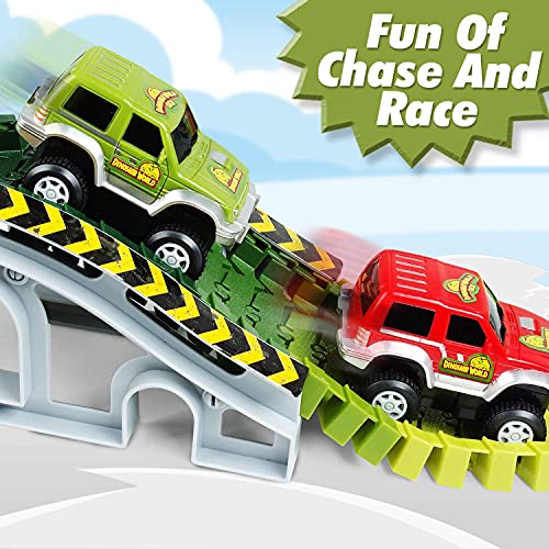 AUUGUU Kids Dinosaur Race Car Track with Flexible Track, Dino Toys, Bridge, Ramps and 2 Race Car Toys – Prehistoric Race Track for Kids Age 3-5 AUUGUU Kids Dinosaur Race Car Track with Flexible Track, Dino Toys, Bridge, Ramps and 2 Race Car Toys – Prehistoric Race Track for Kids Age 3-5